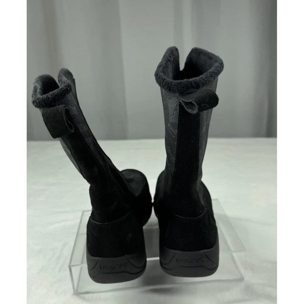 Lands End Thermolite Black Suede & Canvas Fleece Lined Boots‎ Womens Size 6.5